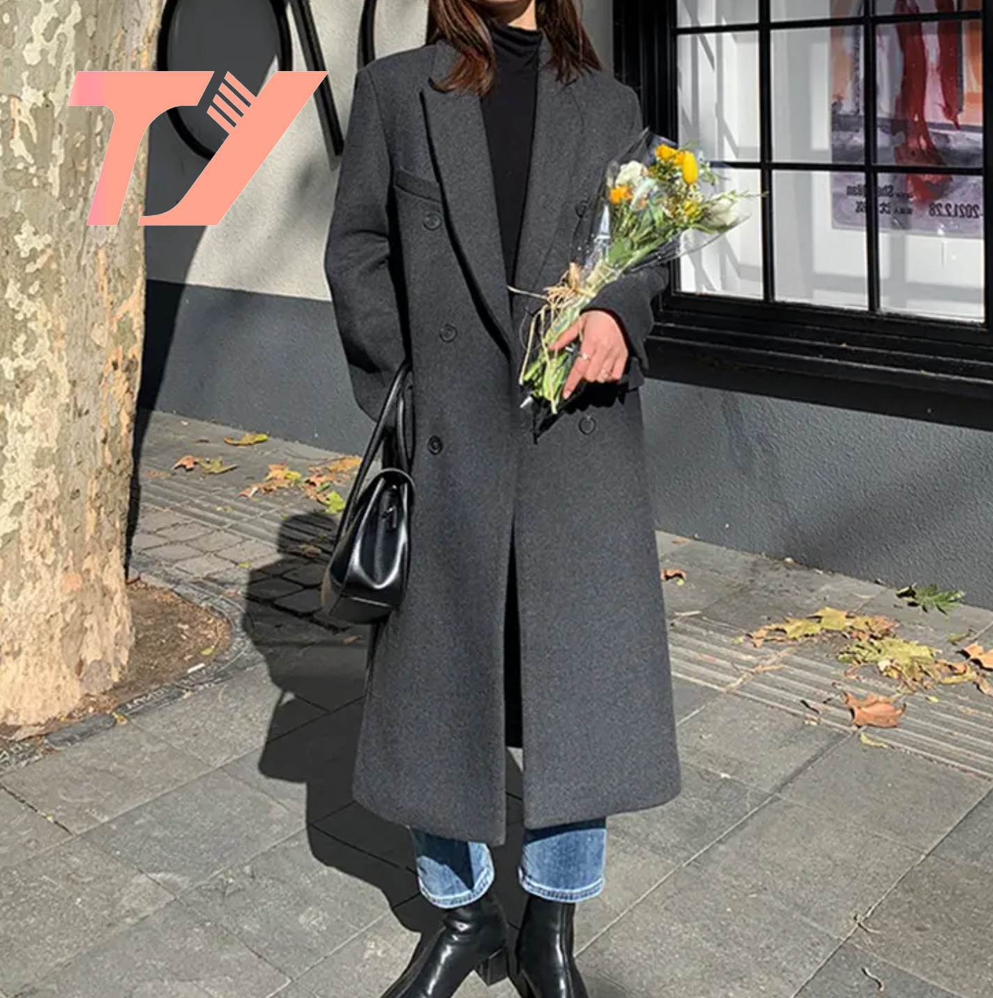 New Women's Classic Retro Double Breasted Loose Fit Medium Length Wool Coat Autumn Korean High Quality Wool Coat