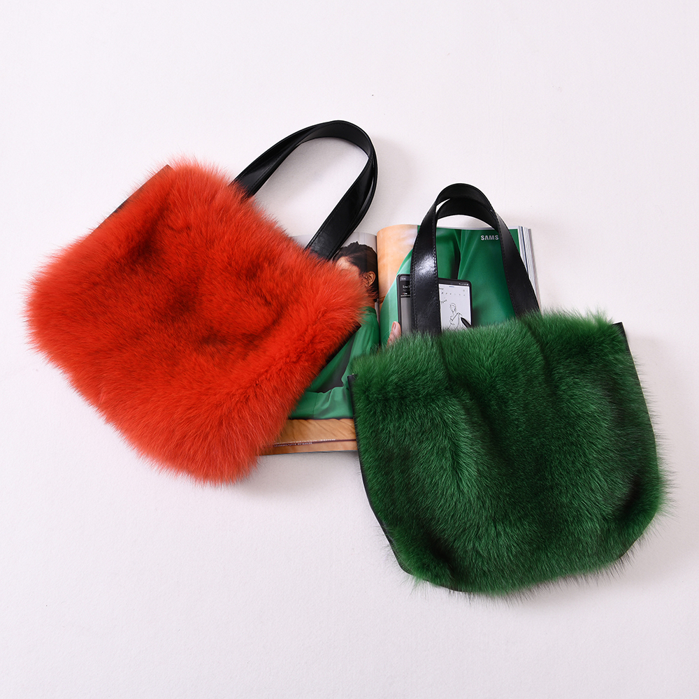 2022 New Trend Fashion Women Shopping High Street Real Fox Fur Shoulder Bags Handbags Ladies Fur Bags 