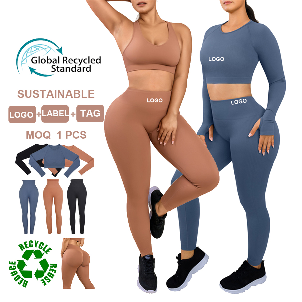 Eco Friendly Recycled Yoga Set Ropa Deportiva Fitness Yoga Sets Activewear Active Wear Set Long Sleeve Fitness Women Sportswear 