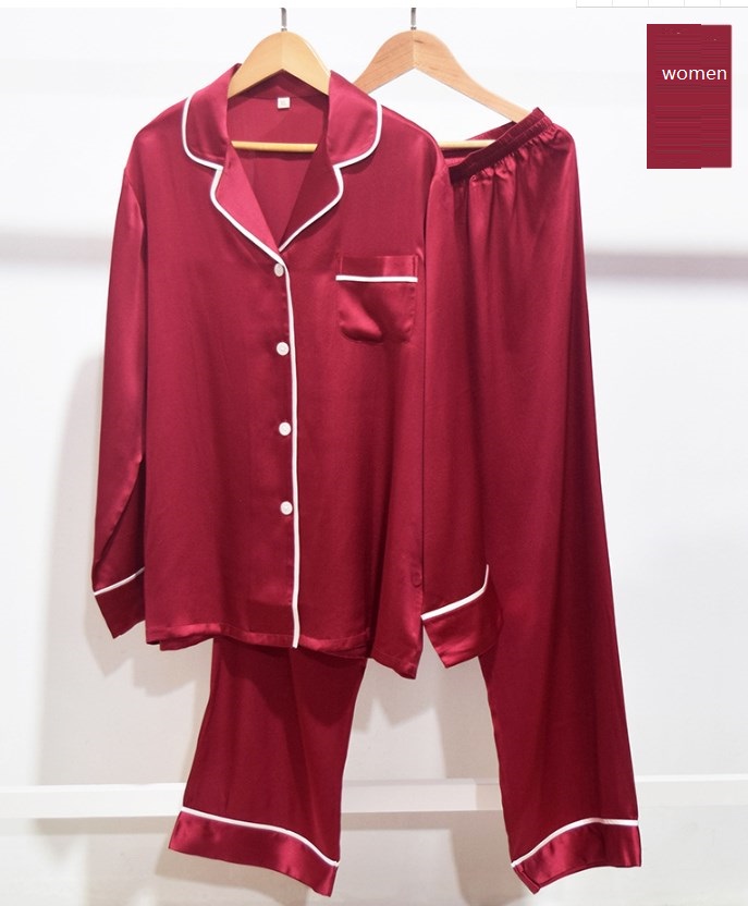 Custom Long Sleeve Couple Silk Satin Pajamas Set Two Piece Luxury High Quality 100% Silk Women's Sleepwear For Women Set 