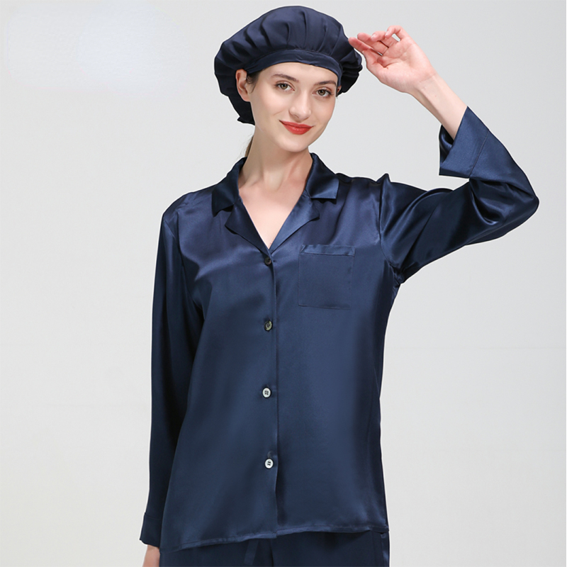 Summer 22mm Customizable Solid Color 100% Silk Pajamas Women's Adult Suit 
