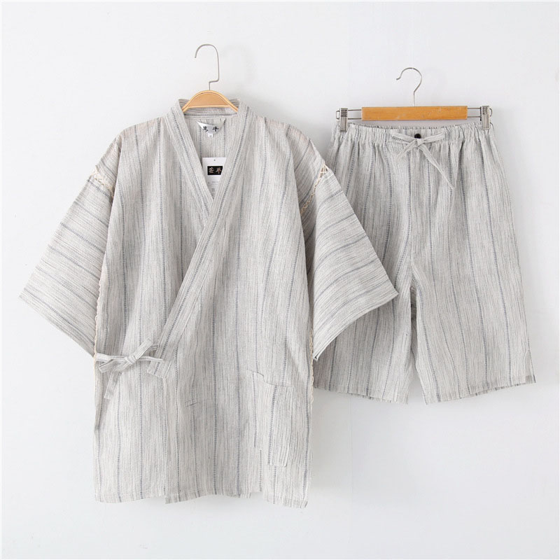 Cotton Linen Kimono Pijamas Mujer Men Pajamas Mens Sleepwear 