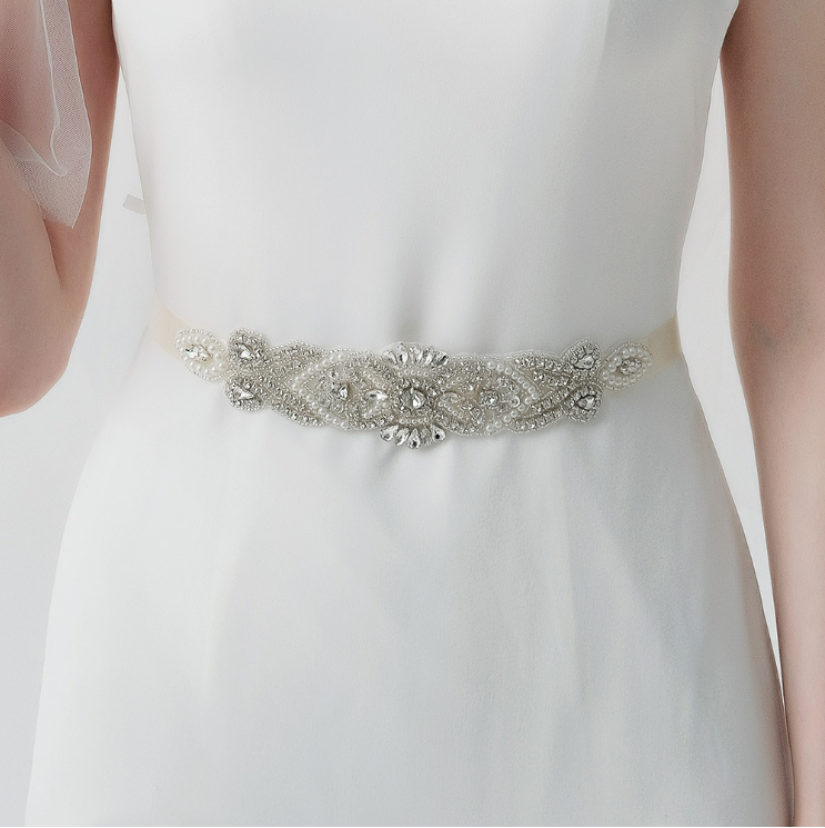 Factory Price Wedding Belts Silver Rhinestones Beads Bridal Sash for Bridal Dress