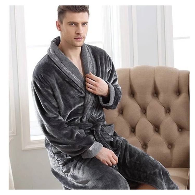 Long Sleeves Plain Pajamas Luxury Thick Robes Flannel Bathrobe Men&#39;s Clothing Sleepwear 