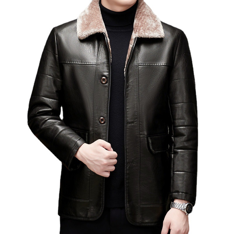 Winter High Quality Leather Jacket Business Warm Plus Size Plush Thick Men&#39;s Leather Jacket 