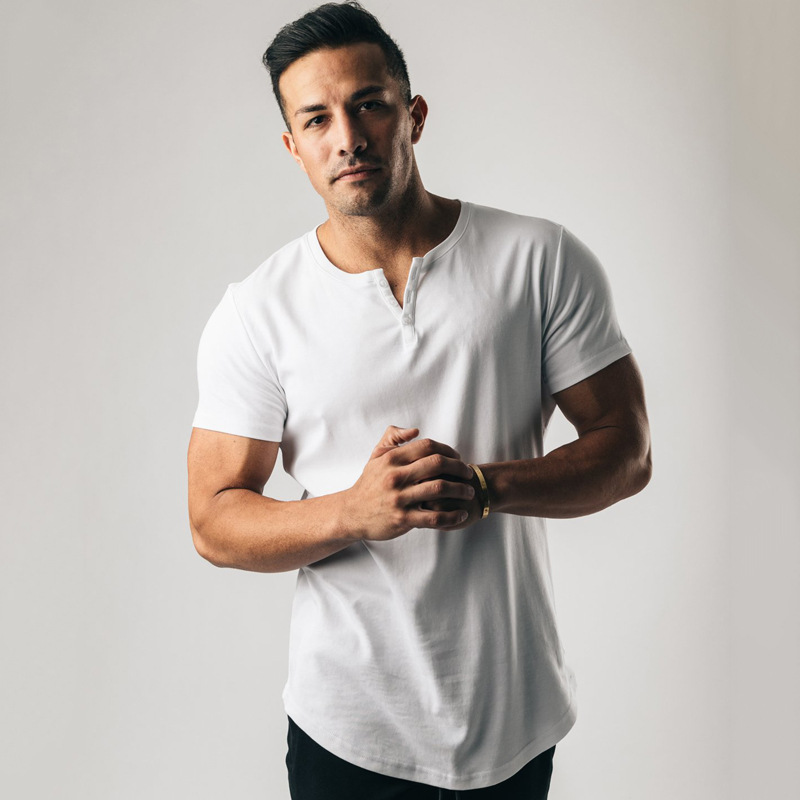 Custom Blank Fitted Gym Shirts Quick Dry Crew Neck Men&#39;s Active Tee Muscle Longline Curve Hem Skinny Training T Shirts 