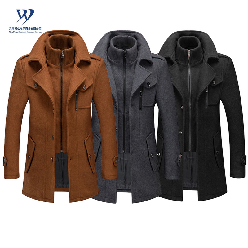Autumn And Winter New Custom Men&#39;s Double Collar Woolen Warm Plus Size Long Coat Windproof Jacket For Men 