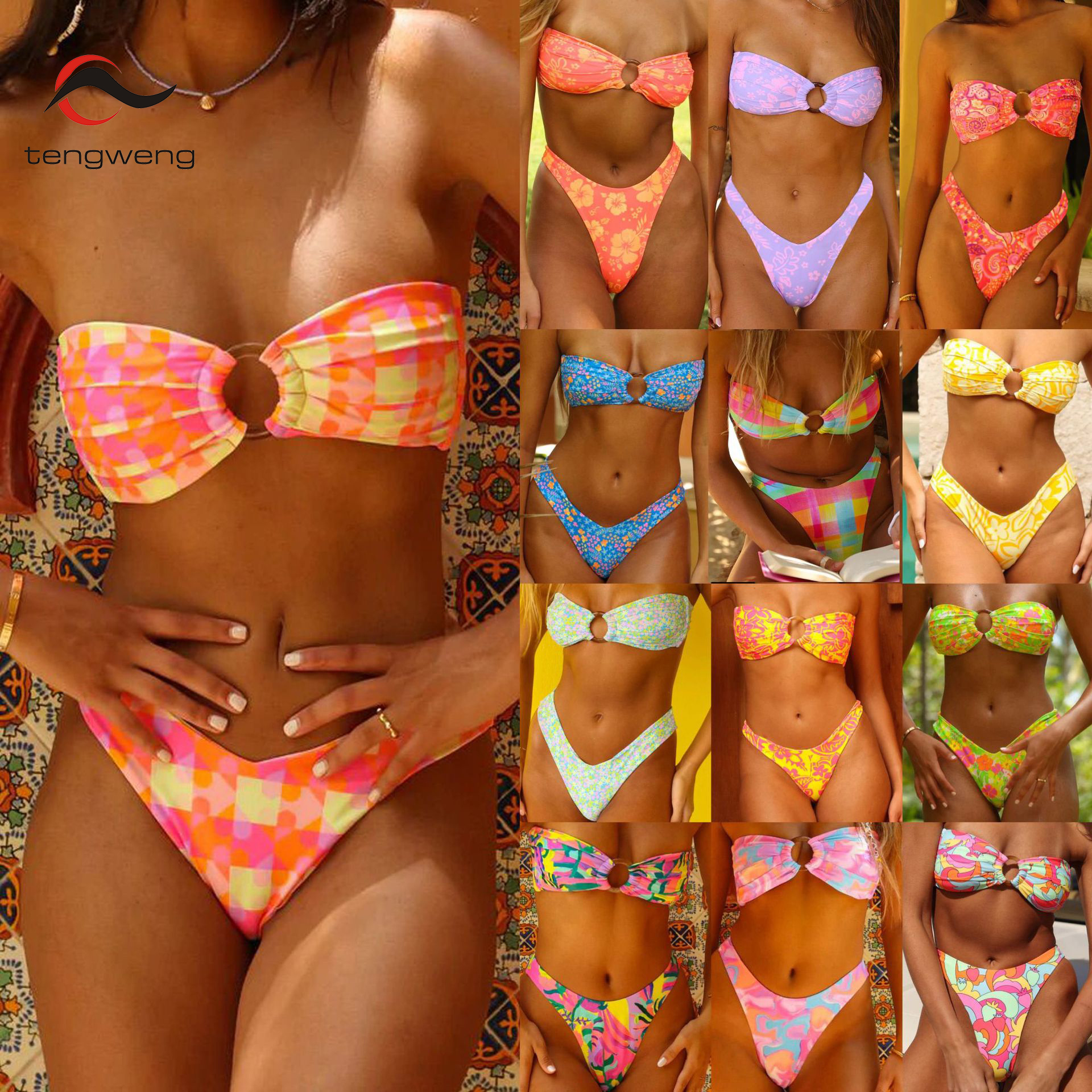 Tw Trajes De Bao Para Mujer Design Custom Sexy Swimsuit Print Bikini Tube Top Sexy Two Piece Swimsuit Bikini Set 