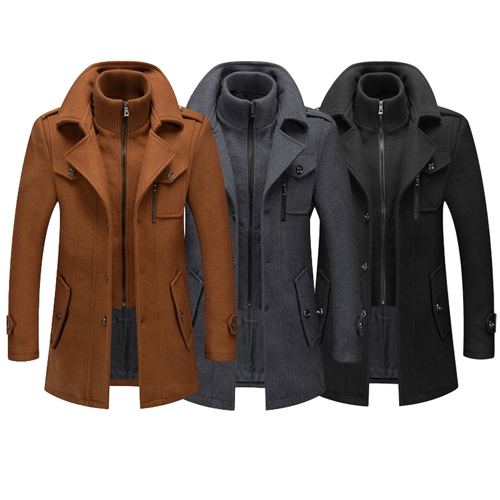 Autumn And Winter New Men&#39;s Double Collar Woolen Warm Plus Size Long Coat Windproof For Men Down Jacket 