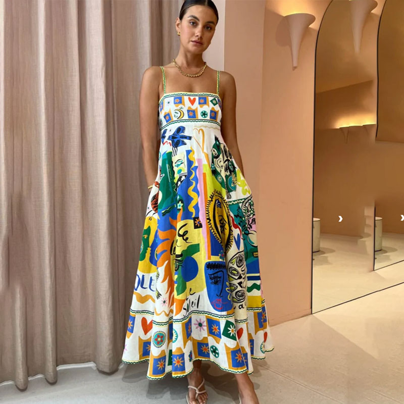 Bettergirl 2023 New Summer Women&#39;s Casual 100% Linen Dress High Quality Elegant Women&#39;s Dresses Floral Printed Linen Dress 