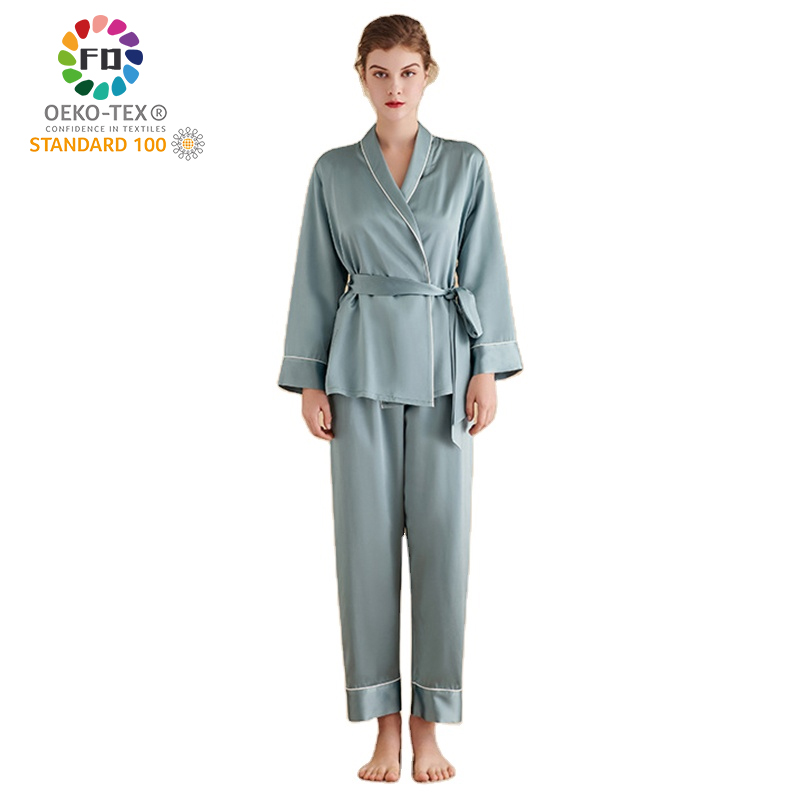 Fashion 2pcs Long Sleeved 100% Mulberry Silk Pajamas 100% 19 Mulberry Silk Pajama 100% Silk Pajamas Women 