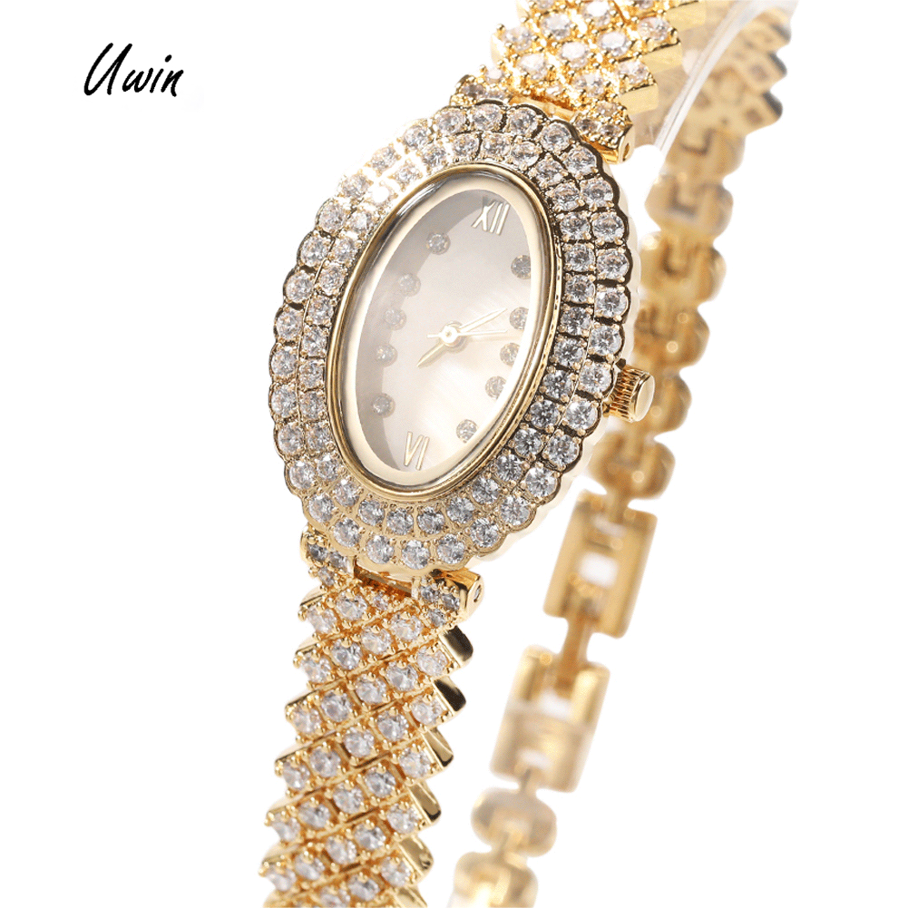 2023 New Design Oval Watch Brass Zircon Watch Women Luxurious Wholesale Price Waterproof Jewelry for Women