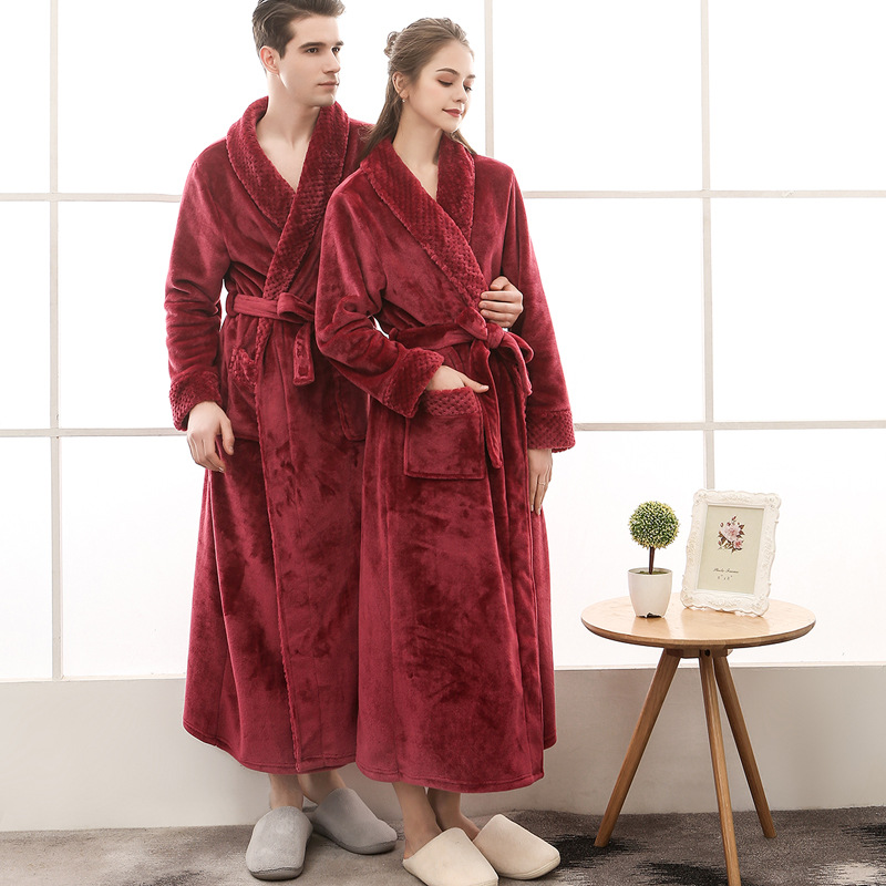 Men Women Solid Colour Unisex Mink Velvet Long Kimono Femme Autumn And Winter Soft Warm Plus Size Dressing Gown Sleepwear 