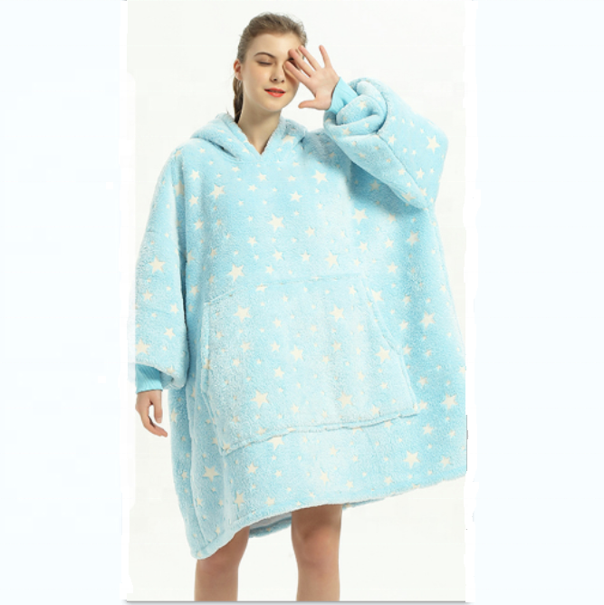 Factory Price High Quality Women&#39;s Thermal Noctilucence Flannel Leisure Wear Hooded Night Robe For Winter 