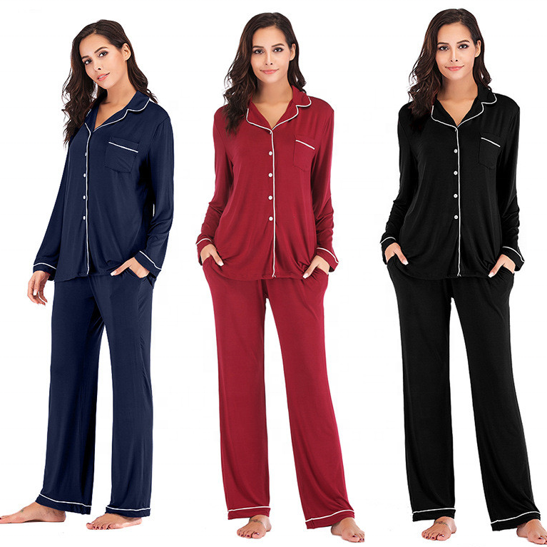 Woman Long Cotton Pyjama Set Custom Free Logo Plus Size Women Modal Pajamas Women&#39;s Sleepwear 