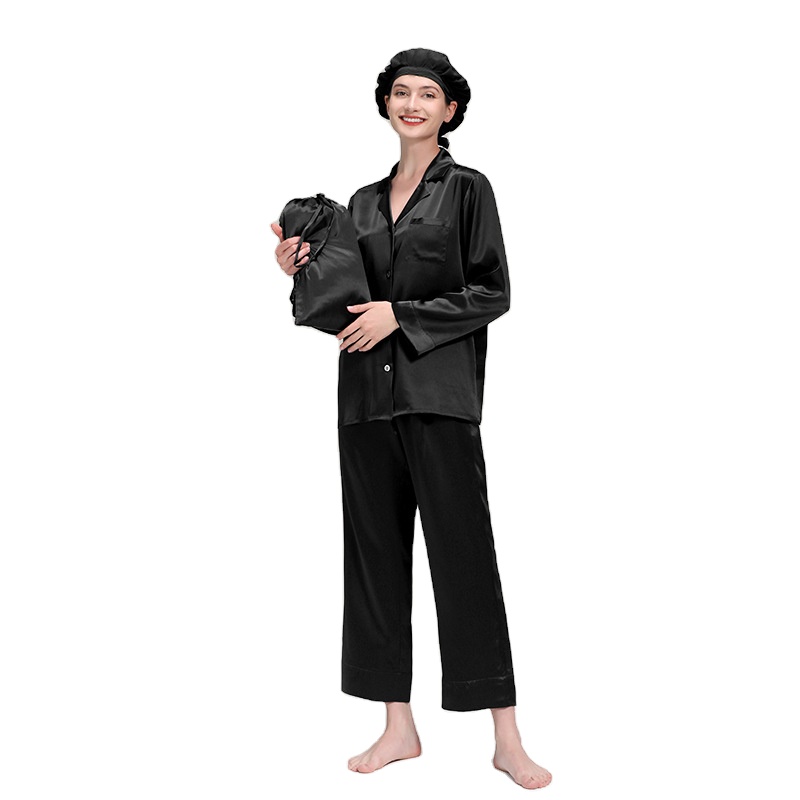 Jindou Wholesale Casual Long Sleeve Women&#39;s Pajamas Sets Comfort Sleepwear Set V Neck Silk Sleepwear 