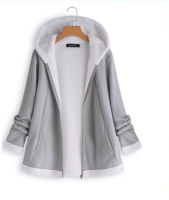 Autumn And Winter European And American Models Hooded Ladies Casual Long-sleeved Mohair Coat 