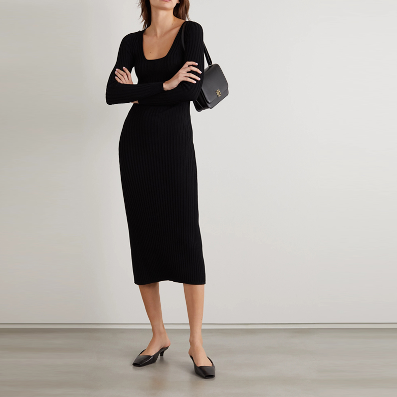 Bodycon Oem Women&#39;s Long-sleeved Slim Fit Bag Hip Pencil Knit Professional Office Mid-length Dress For Women&#39;s Clothing 