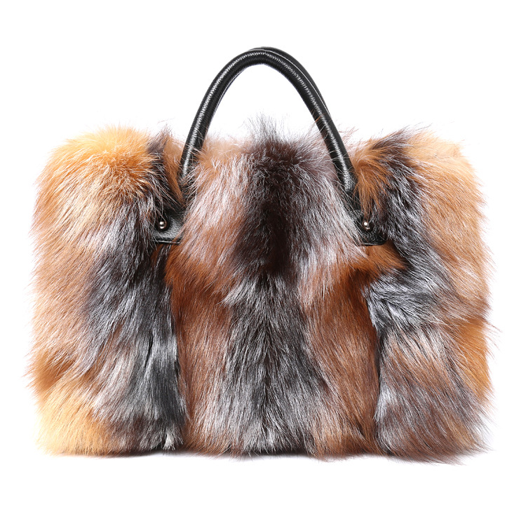 Women&#39;s Winter Handbag Real Fox Fur L Bag Purse 