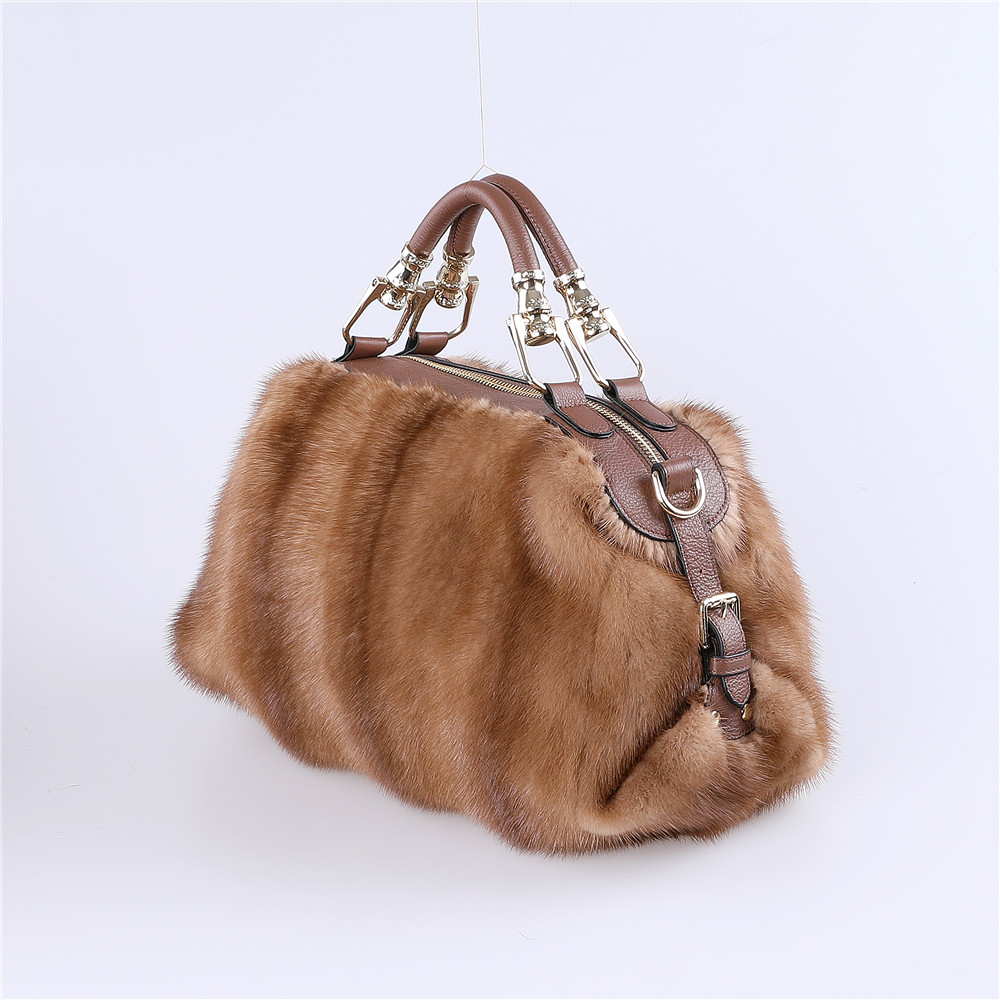 High Quality Women Winter Genuine Mink Fur Leather Shoulder Bag Large Tote Clutch Purse Handbag 