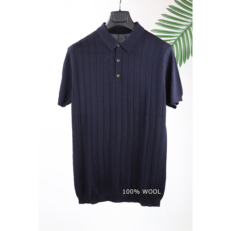 Men Stylish Custom Stripe Design Wool Knitted Men Polo Shirt
