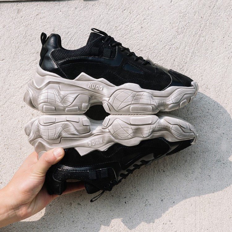 Xinzirain Customized Women's Clunky Leather Sneakers Plus Size 42 Wedged Platform Chunky Style Breathable with Rubber PU Insole