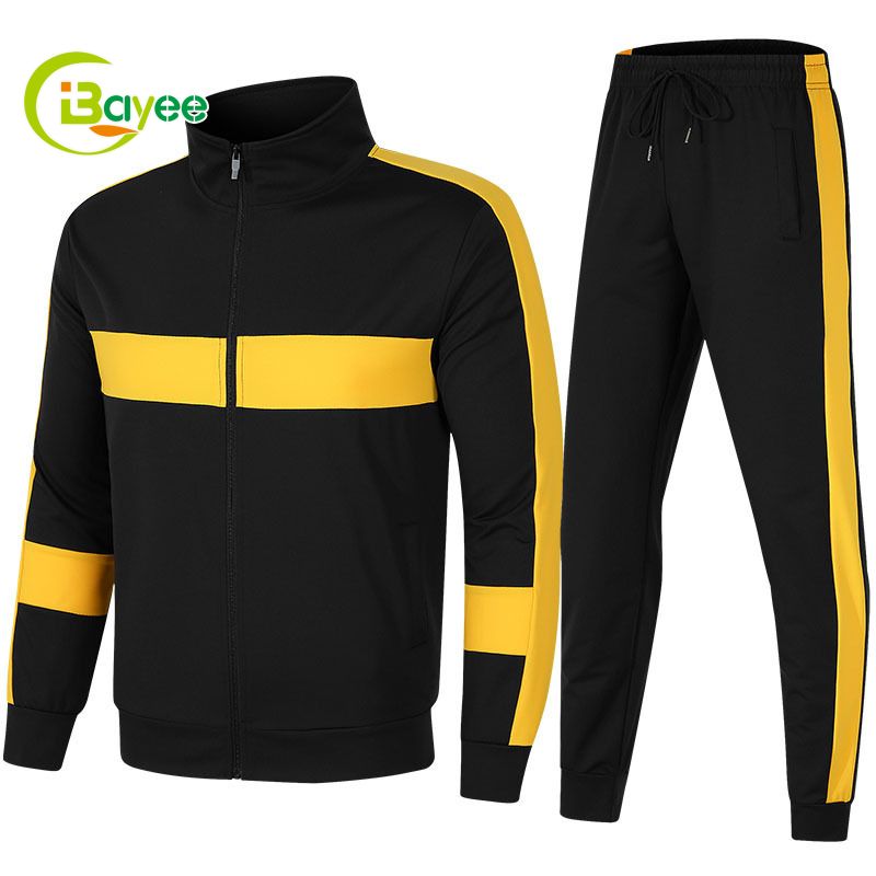 Custom 2piece Polyester Made Male Good Quality Gym Clothing Tracksuit Slim Fit For Men Jogging Sportswear With Side Stripe 