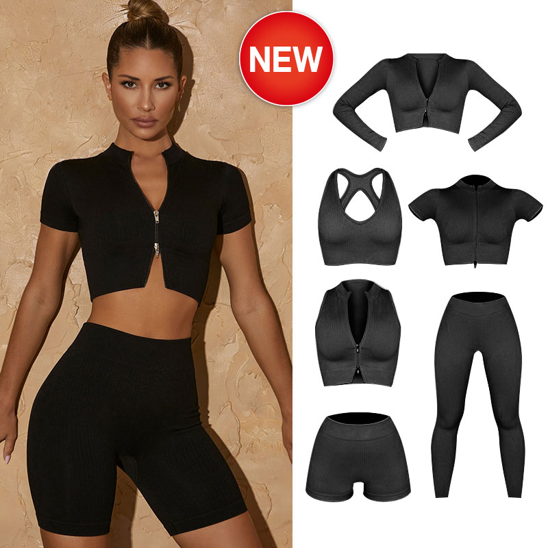 2022 Custom High Quality Sportswear 2 Piece Set Plus Size Long Sleeve Ribbed Seamless Women Workout Yoga Gym Fitness Sets 