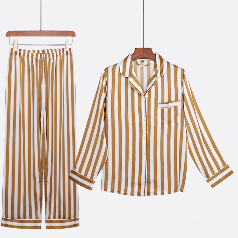 High Quality 100% Mulberry Silk Luxury Sleepwear Set Stripe Pattern Pyjamas Silk Pajamas For Women 