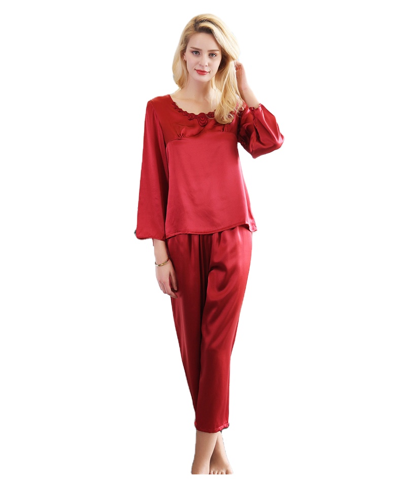 Hot Sale Silk Pajamas Ladies 100% Mulberry Silk V-neck Pajamas Set Women&#39;s Sleepwear 