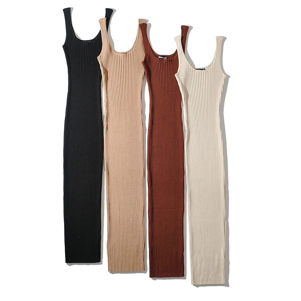 High Quality Wholesale Fashion Sexy Slim Spandex Dress Bodycon Woman Rib Knitted Casual Dress 