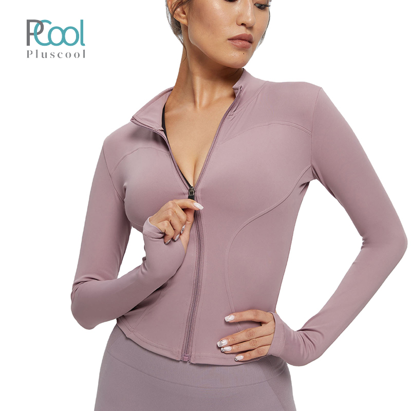 Spring Fashion Women Fitness Sportswear Plain Knitted Half Zip Up Blouse Pleated Sports Top 