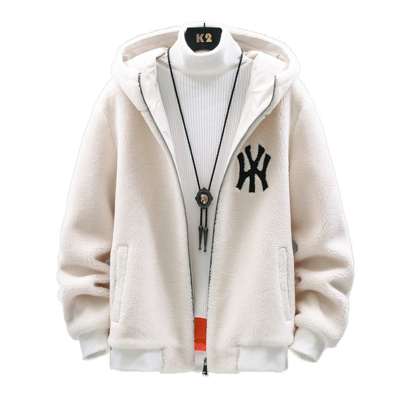 Alephan Winter Thick Men&#39;s Warm Cotton Coat Lamb Fur One-piece Cold Resistant Jacket Trend Hooded Men&#39;s Coat With Cashmere 