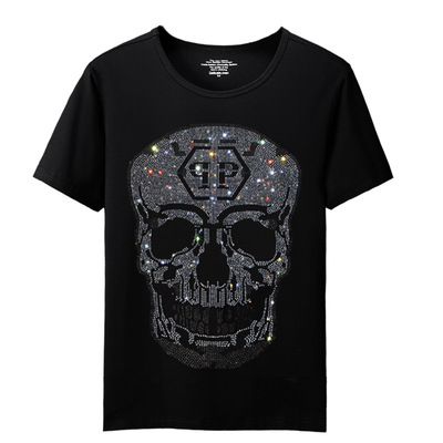2021 New Arrival Fashion Skull Rhinestones T Shirt Short Sleeve Casual Man Tee Shirt Luxury Mens T-shirt 