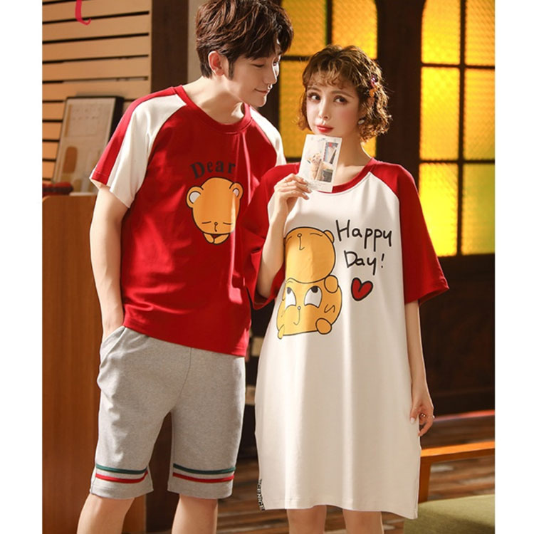 New Design Fashion Cute Soft Summer Cotton Women Sleepwear Home Man Nightwear Clothes Short Sleeve Couple Pajamas 