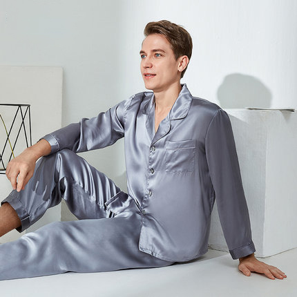 New Design Excellent Quality Pure 100% Silk Material Men&#39;s Pajamas Solid Color Men Sleepwear Nightwear 