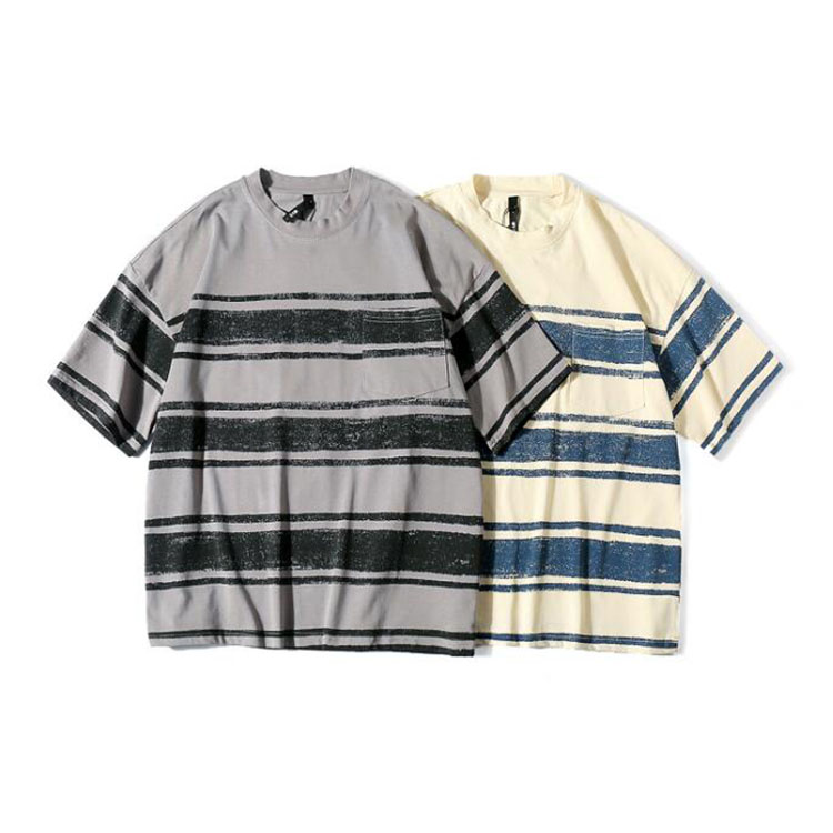 Japanese Style Men T Shirts Summer Casual Stripe Short Sleeve Tshirts Harajuku Cotton Loose O Neck Tee Shirts With Pocket