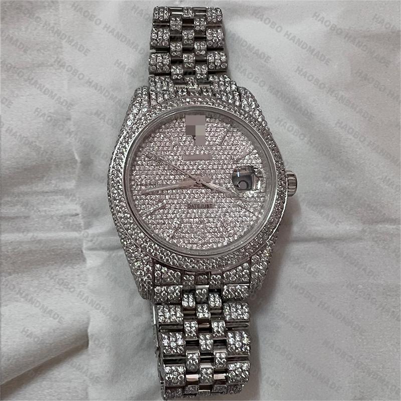 Moq 1 Custom Men Stainless Steel Gold Vvs Ice Out Moissanite Diamond Watch 