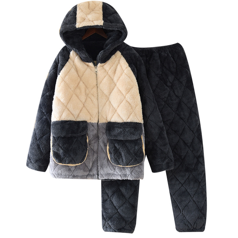 Couple&#39;s Winter Loungewear Thickened Coral Fleece Pajamas Set Long Sleeve Flannel Warm Sleepwear Nightwear For Boys And Girls 