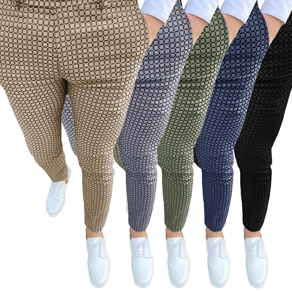 Custom Fashion Casual Trousers Mens High Quality New Plaid Spot Pants Slim Fit Small Ankle Banded Pants 