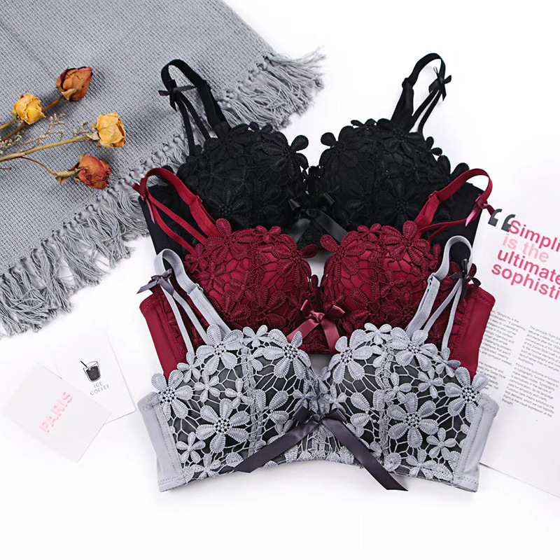 2022 Embroidery Flower Bra Set Women Wire Free Push Up Bra Letter Set Underwear Women Young Girl Bra And Panties Set Lingerie 