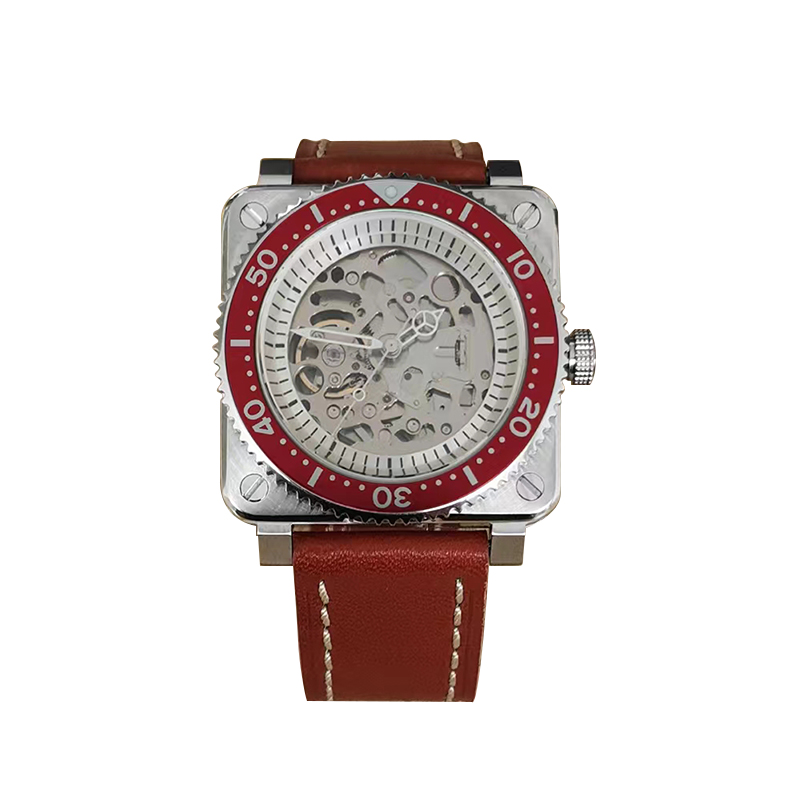 No Logo Watch For Men Nh70 Movement 42mm Square Case Sapphire Crystal Green Luminous Leather Strap Waterproof Automatic Watch 