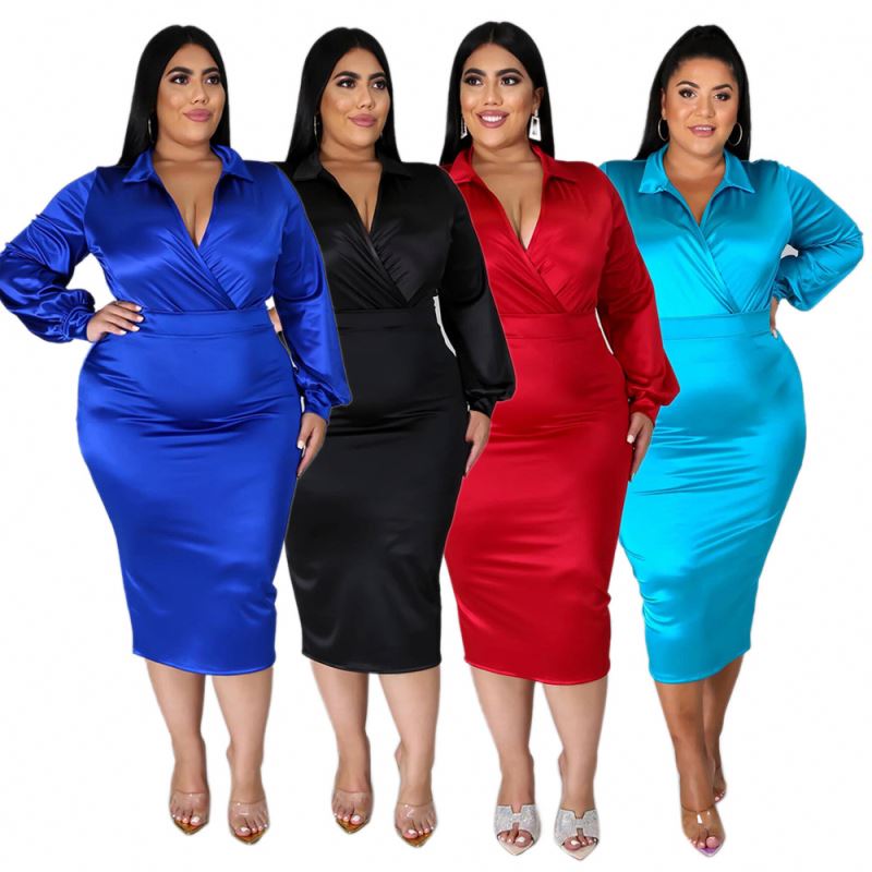 New Arrivals Two Piece Clothing Office Dress 3xl 4xl 5xl Womens Long Sleeve Bodycon Plus Size Dresses For Women