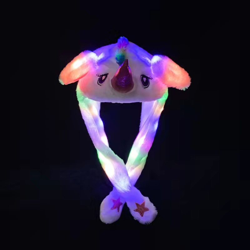 Wholesale Fashion Novelty Led Kids Plush Animal Head Moving Rabbit Bunny Ear Hat Toys 