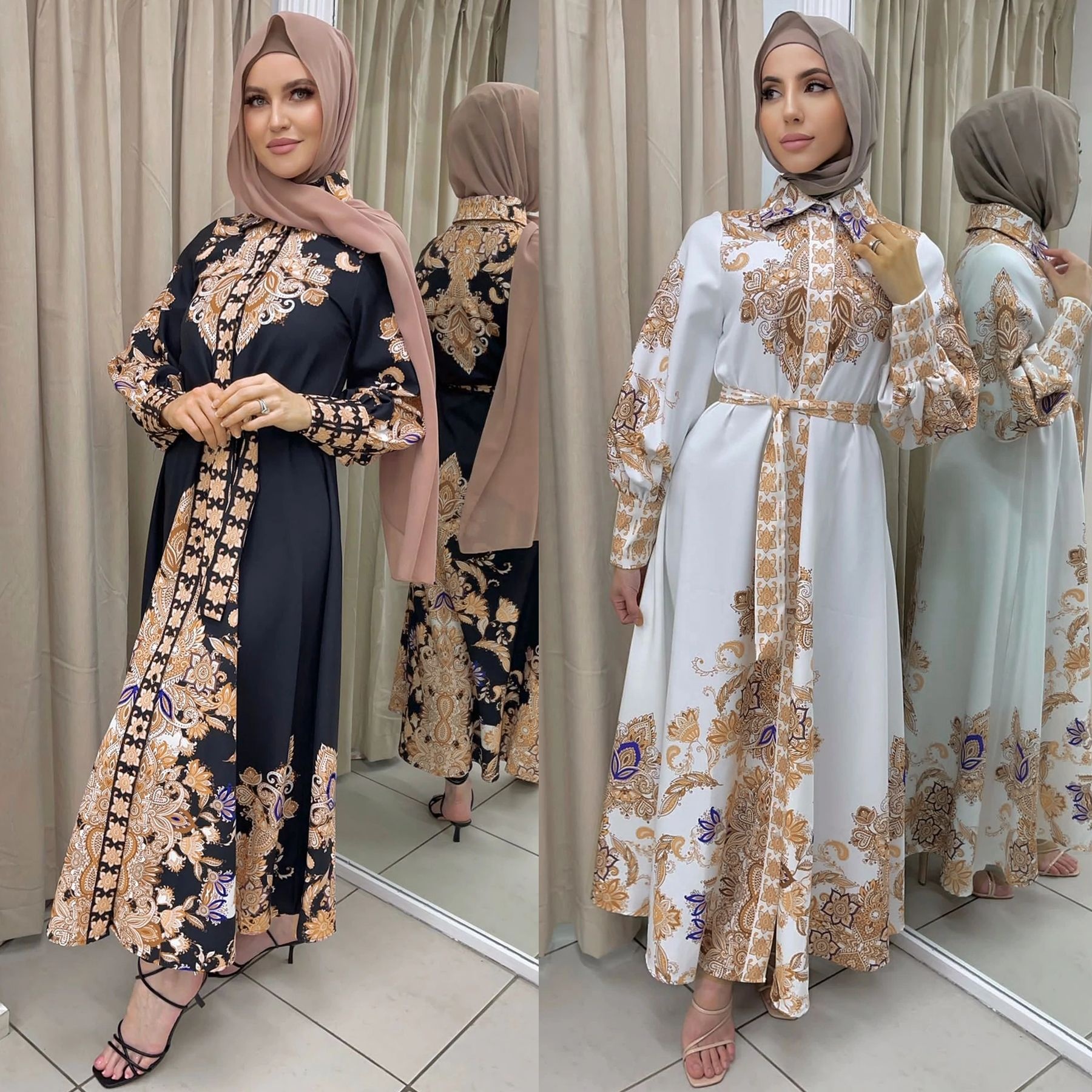 2022 Floral Muslim Hijab Long Dress Arabic Islam Evening Islam Ethnic Clothing Abaya African Dress For Women Turkish Kaftan Robe 