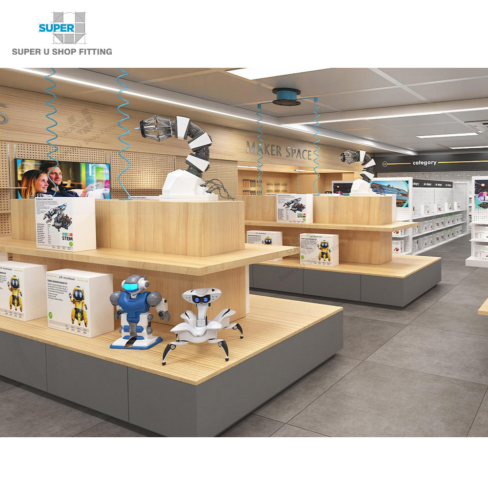 Custom Wooden Household Electrical Store Fixtures Modern Home Appliance Decor Fashion Retail Electronics Store Interior Design 