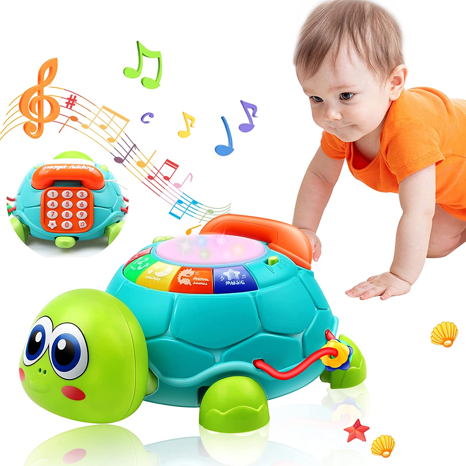 6 Function Musical Turtle Toddler Baby Crawling Toy Early Educational Toys 