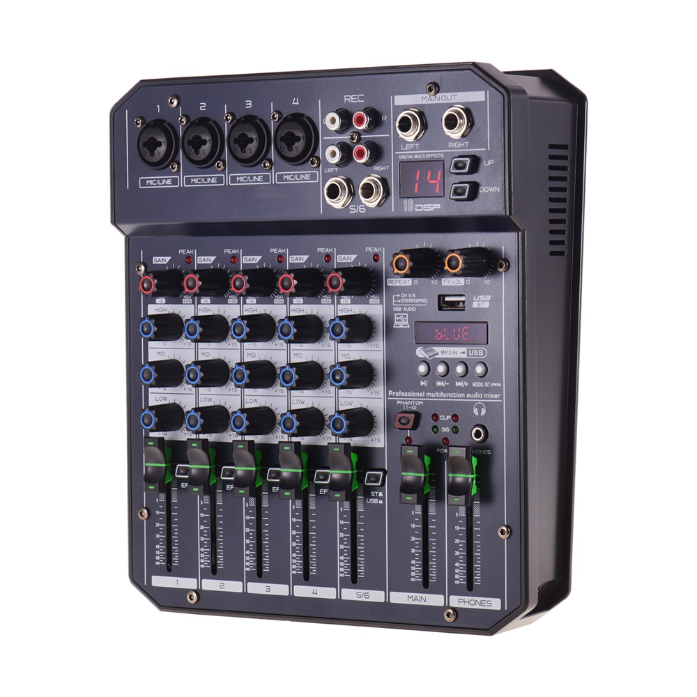 Portable 6-channel Sound Card Mixing Console Audio Mixer With Built-in 16 Dsp 48v Phantom Power 