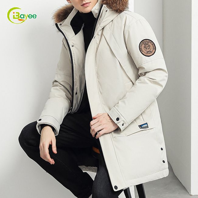 Custom Logo Mens Thick Polyester Jackets Cold Winter Puffer Coats Puffer Jacket With Detachable Hood 