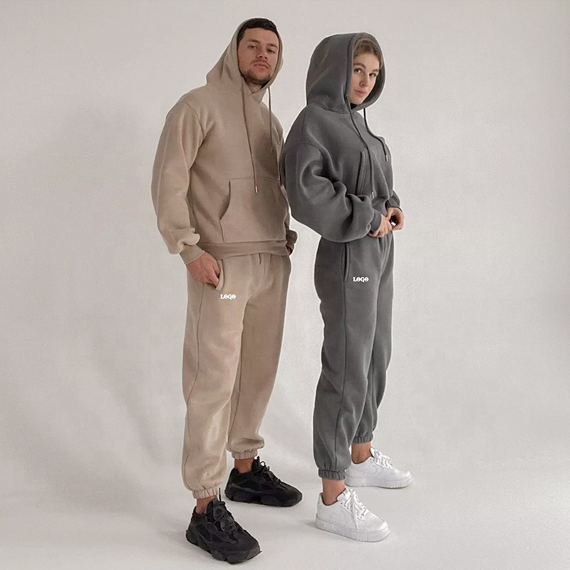 Custom Logo Women&#39;s Thick Cotton Sportswear 2 Pcs Set Unisex Tracksuits Jogger Two Piece Pants Set Sweatpants And Hoodie Set 